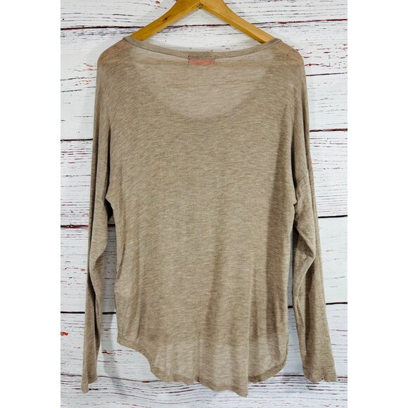 Spoiled Taupe Long Sleeve Top With Lace Accents Lightweight Scoop Neck Womens M - Picture 9 of 11